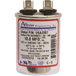 Amrad Engineering Round Motor Run Capacitor 10 MFD 370/440 VAC