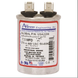 Amrad Engineering Round Motor Run Capacitor 20 MFD 370/440 VAC