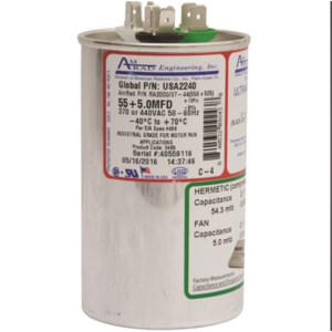 Amrad Engineering Round Motor Run Capacitor 55+5 MFD 370/440 VAC