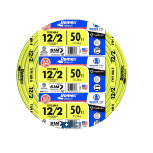 Southwire 28828222 Romex SIMpull® Cable With Ground, Yellow, 12/2 Awg, NM-B, 50 Ft