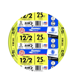 Southwire 28828221 Romex SIMpull® Cable With Ground, Yellow, 12/2 Awg, NM-B, 25 Ft