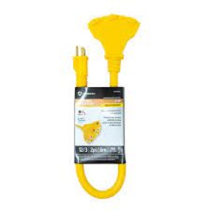 Southwire 2 ft. 12/3 STW Multi-Outlet (3) Outdoor Heavy-Duty Adapter Extension Cord, Yellow 4112SW8802
