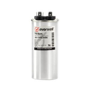 45X370 motor run capacitor, 35 MFD 370V AC, cylindrical design with dual terminals