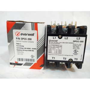 Everwell DPCC-350 3-Pole 50 Amp Definite Purpose Contactor – 208–240V Coil, UL Listed, Class B Insulation