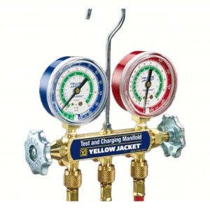 Yellow Jacket 42036 2-valve A2L manifold gauge set with 60-inch PLUS II hoses for R32, R454B, R410A