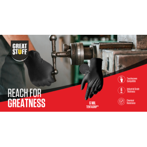 Great Stuff TentaGrip 6 Mil Nitrile Disposable Gloves – Food-Safe, Enhanced Grip, Black, Latex-Free