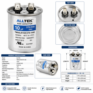 ALLTEK Run Capacitor 10µF 370V TMIALR10X370-440